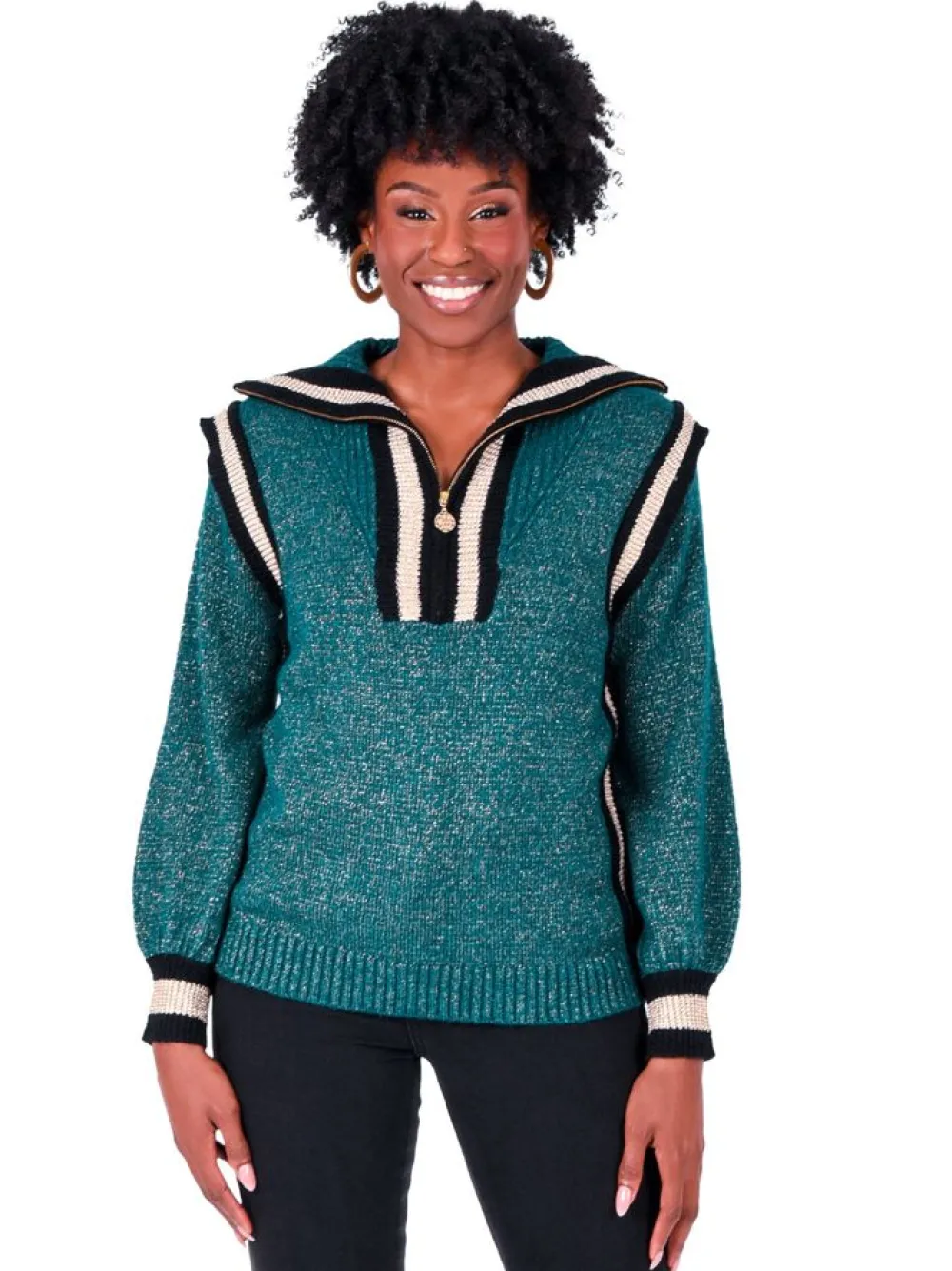 Emily McCarthy Poppy Pullover Sweater - Metallic Green