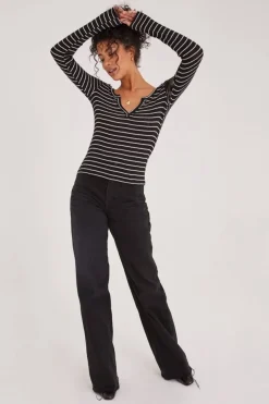 Project Social T Sage Cozy Henley - Black Stripe