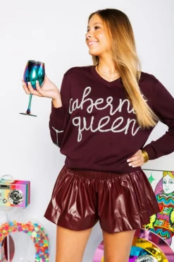 Queen of Sparkles Maroon Leather Swing Shorts
