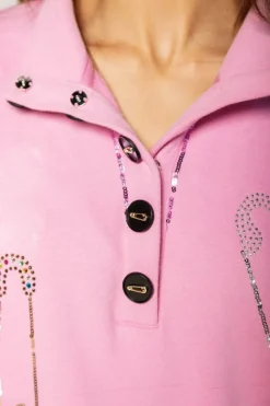 Queen of Sparkles Pink Safety Pin Henley Sweatshirt