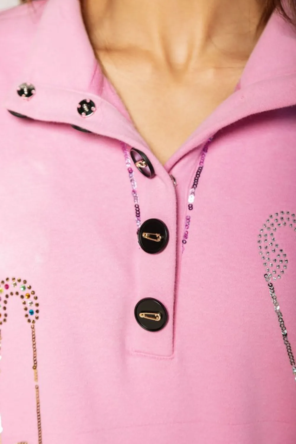 Queen of Sparkles Pink Safety Pin Henley Sweatshirt