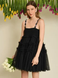 Sister Jane Sofie Spot Tulle Mini Dress - Black