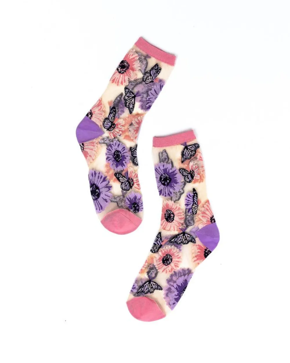Sock Candy Sunflower Butterfly Sheer Crew Sock